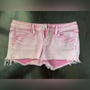 Pink Frayed Denim Women Shorts
